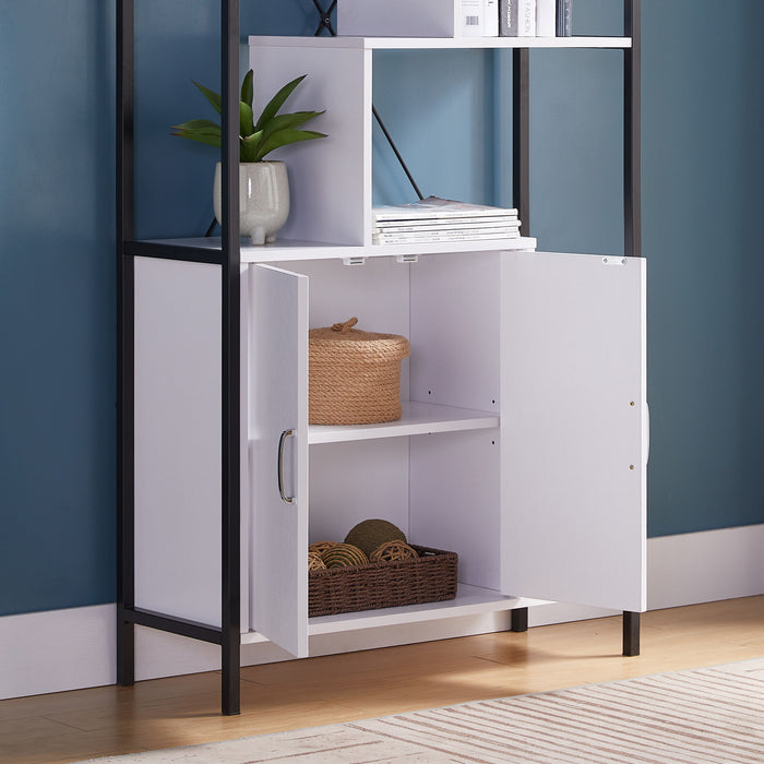 Six Shelf Modern Bookcase With Two Door Storage Cabinet With Two Shelves