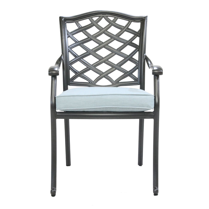 Aluminum 7 Piece Rectangular Dining Set With 6 Arm Chairs, Light Blue