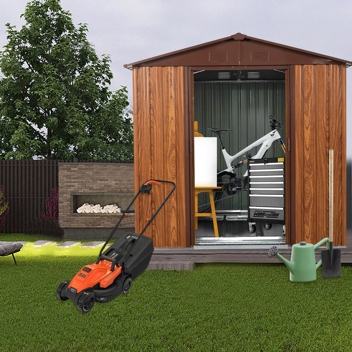 Outdoor Metal Storage Shed With Metal Floor Base, With Window - Coffee