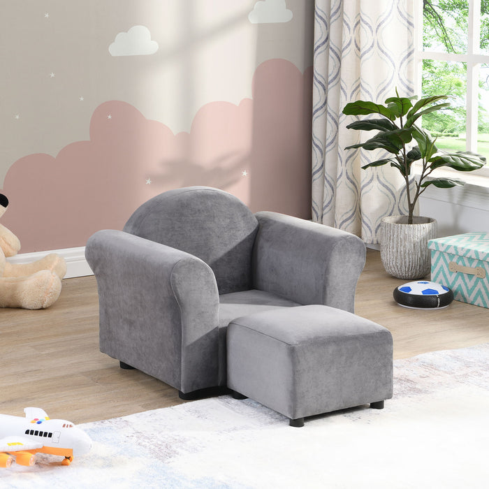 Kids Recliner Chair, Kids Upholstered Couch With Ottoman - Gray