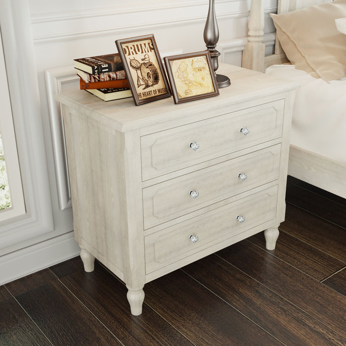 Vintage Country Style 3 Drawers Nightstand, Bedside Table