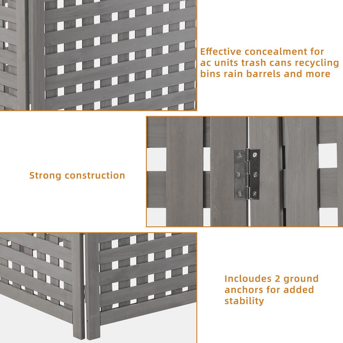 Air Conditioner Fence Screen Outside, Cedar Privacy Fence 3 Panels To Hide Ac & Trash Enclosure - Gray