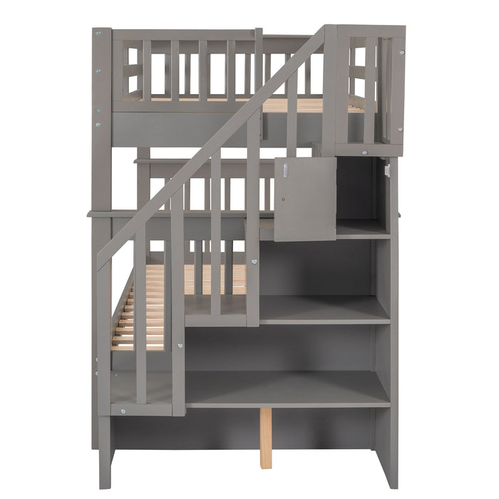 Kids Furniture - Stairway Bunk Bed With Storage And Guard Rail For Bedroom