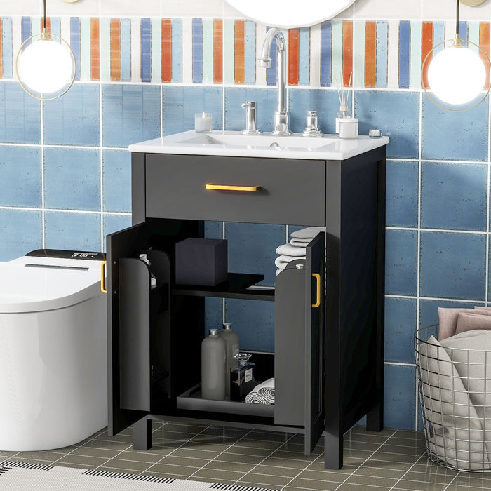 Bathroom Vanity Combo With Ceramic Sink, Luxurious Space-Saving Vanity, 2 Soft Close Doors