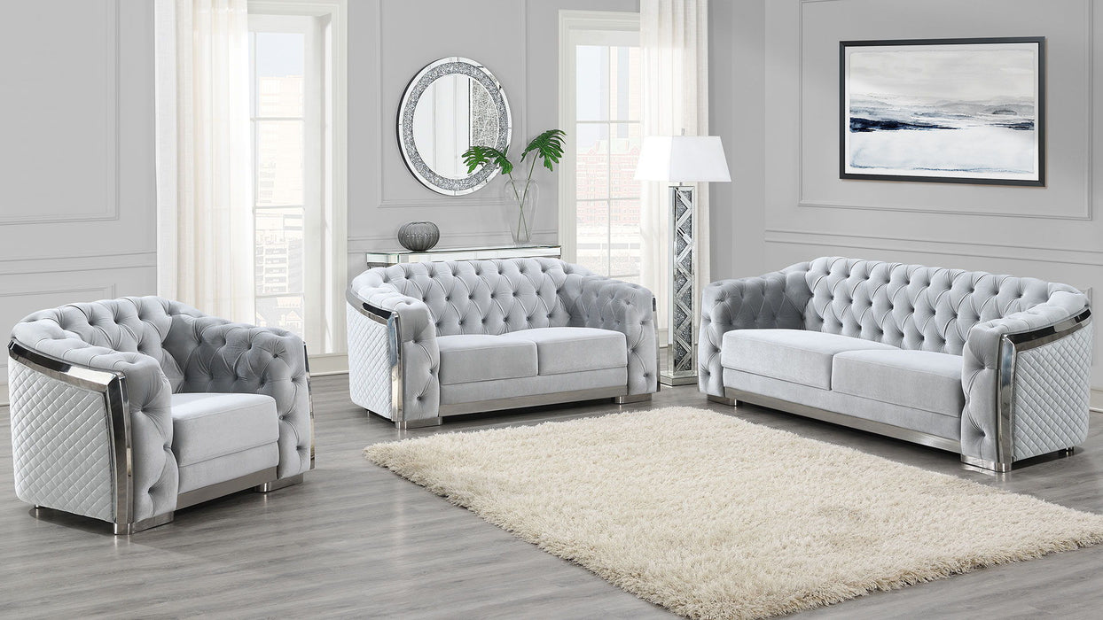 U341 - Velvet Sofa, Loveseat & Chair - Silver