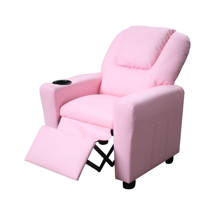 Marisa - Pink PU Leather Kids Recliner Chair With Cupholder - Pink