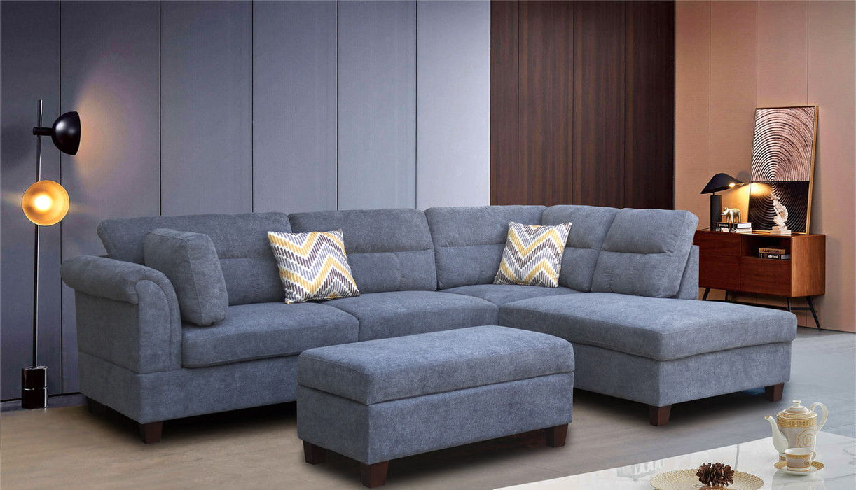 Diego - Fabric Sectional Sofa With Right Facing Chaise, Storage Ottoman, And 2 Accent Pillows