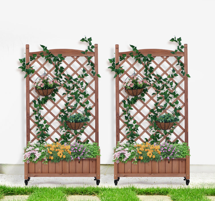 Raised Garden Bed With Trellis 2 Pack, Outdoor Planter Box & Plant Stand With Climbing Racks - Brown