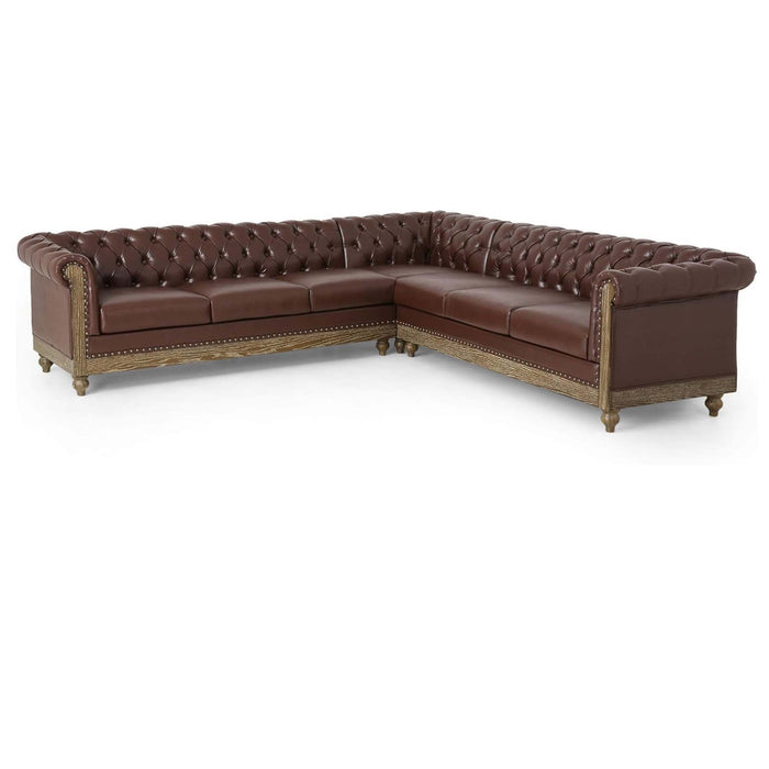 Comfy Large Sectional Sofa With Wooden Legs, Retro Style For Living Room