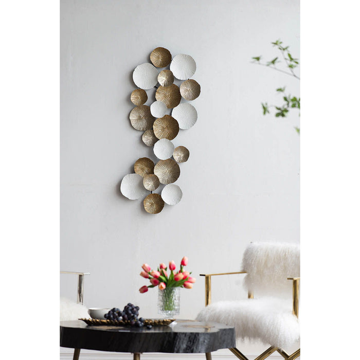 Metal Contemporary Wall Decor Accent, Large Hanging Sculpture For Bedroom Entryway Living Room - Golden / White