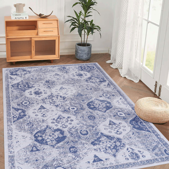 8' x 10' Area Rugs For Bedroom, Washable Rug, Low-Pile, Non-Slip, Non-Shedding, Foldable, Kid & Pet Friendly Area Rugs For Living Room, Bedroom, Kitchen, Dining Room - Blue