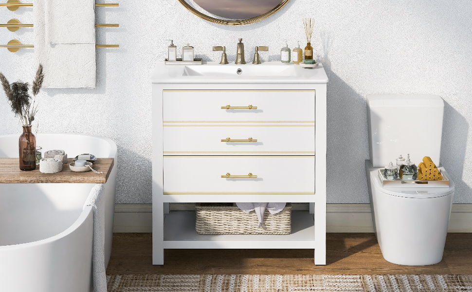 Modern Bathroom Vanity Cabinet Combo With Open storage, Two Drawers