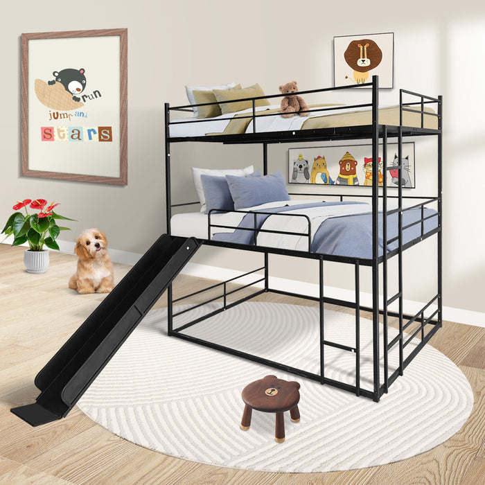 Twin Size House Loft Bed With Slide And Ladder - Black