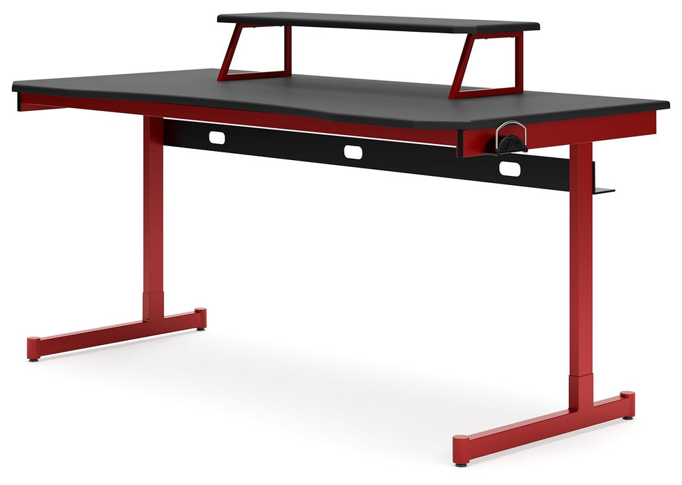 Lynxtyn - Vermelho / Preto - Mesa de escritório doméstico com suporte para monitor elevado