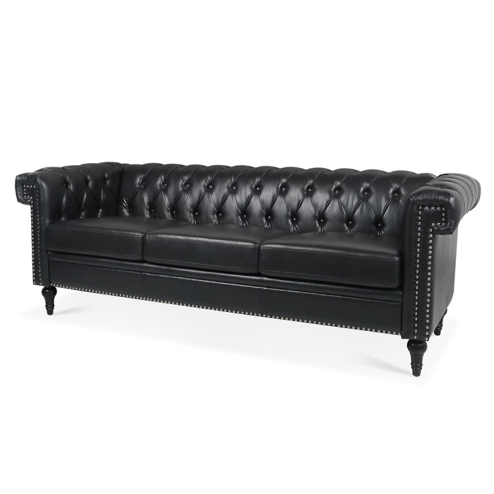 Traditional Square Arm Removable Cushion 3 Seater Sofa - Black