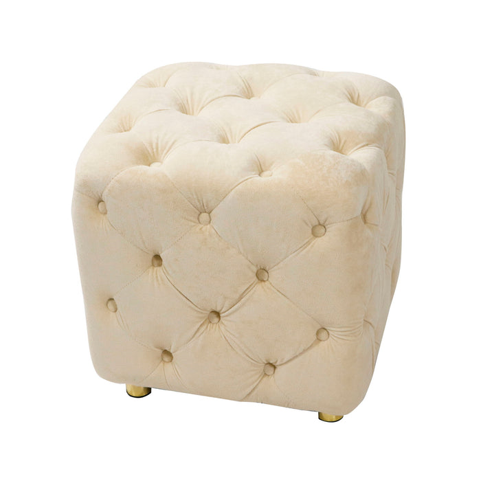 Beige Modern Upholstered Ottoman, Exquisite Small End Table, Soft Foot Stool, Dressing Makeup Chair, Comfortable Seat For Living Room, Bedroom, Entrance