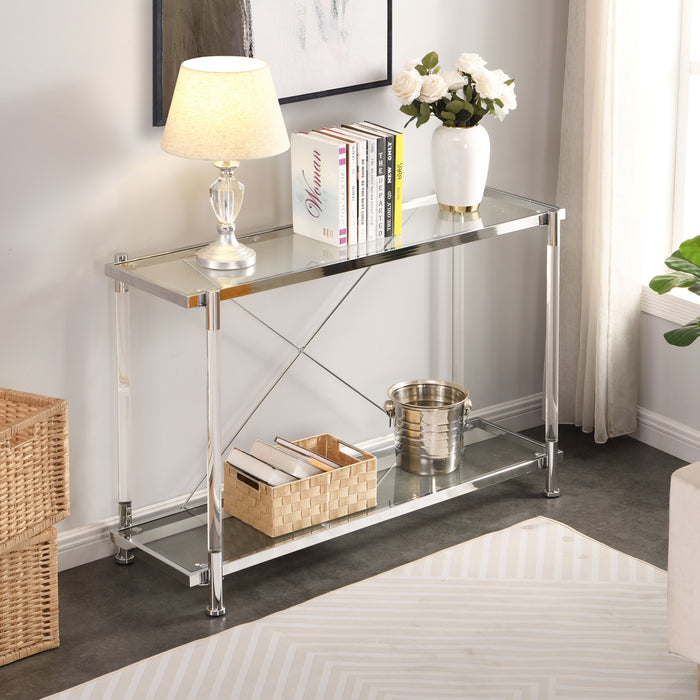 Acrylic Glass Side Table, Chrome Sofa Table, Console Table For Living Room & Bedroom