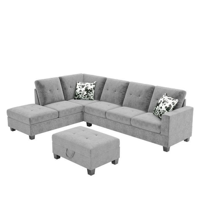 Remi - Velvet Reversible Sectional Sofa With Dropdown Table, Charging Ports, Cupholders, Storage Ottoman, And Pillows