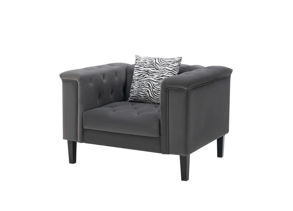 Mary - Velvet Tufted Chair With 1 Accent Pillow - Dark Gray