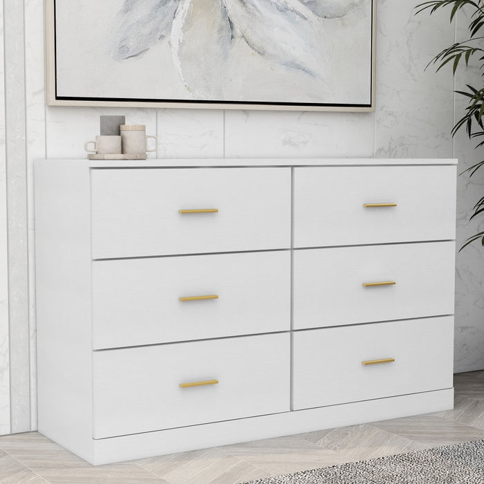 Modern White 6 Drawer Dresser For Bedroom, Ample Storage Wide Chest Of Drawers, Sturdy & Safe