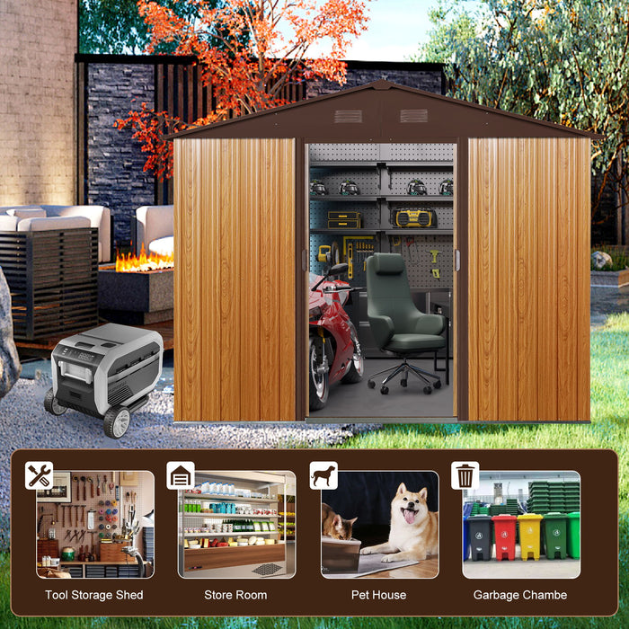 Outdoor Metal Storage Shed With Floor Base - Coffee