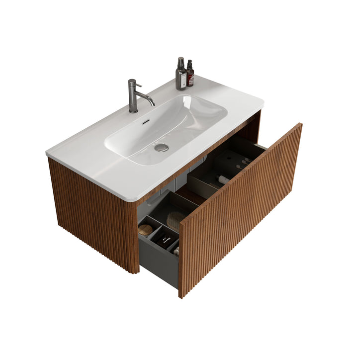 Etna - Striped Bathroom Vanity With Ceramic Sink, Wall Mounted Floating Bathroom Vanity For Modern Bathroom