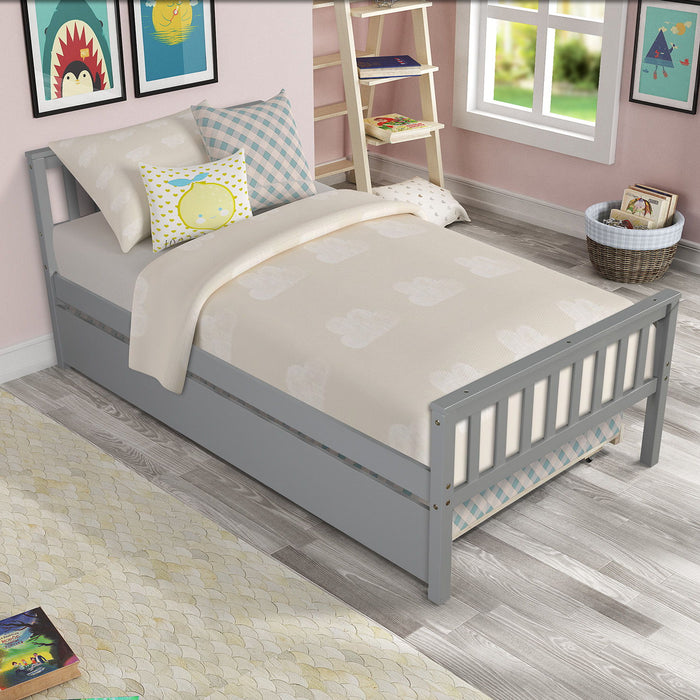 Twin Bed With Trundle, Platform Bed Frame With Headboard And Footboard, For Bedroom Small Living Space, No Box Spring Needed