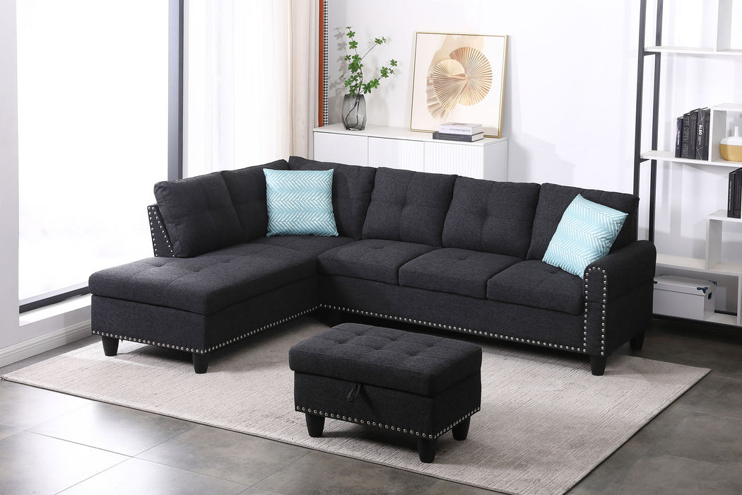 Alger - 98" Wide Left Hand Facing Sofa & Chaise With Ottoman - Charcoal Grey
