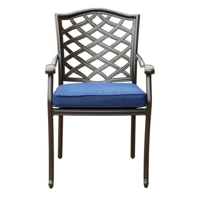 Outdoor Patio Aluminum Dining Arm Chair With Cushion (Set of 2) - Navy Blue