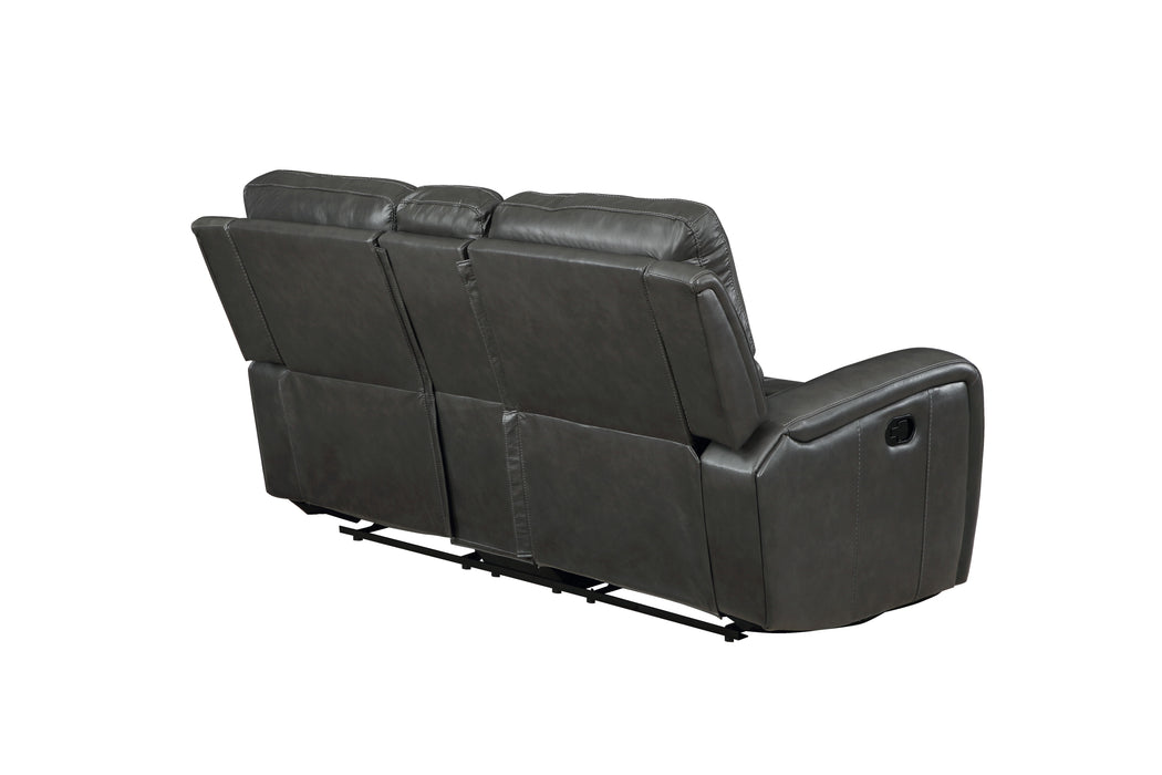 Linton - Sofá de dos plazas con consola de cuero con sillones reclinables dobles