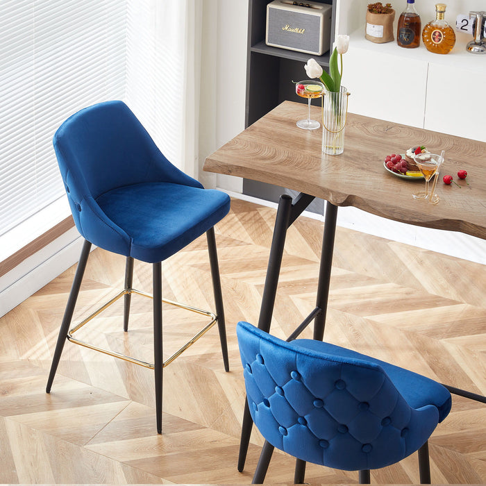 Blue Velvet Swivel Bar Chair Bar Stool And Metal Modern High Bar Furniture Commercial Furniture