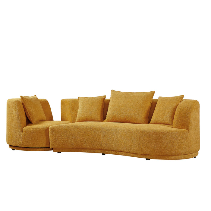 Liyasi Living Room Sofa Set With Luxury Teddy Fleece, 2 Seater, Armchair Swivel 360 Degree - Yellow