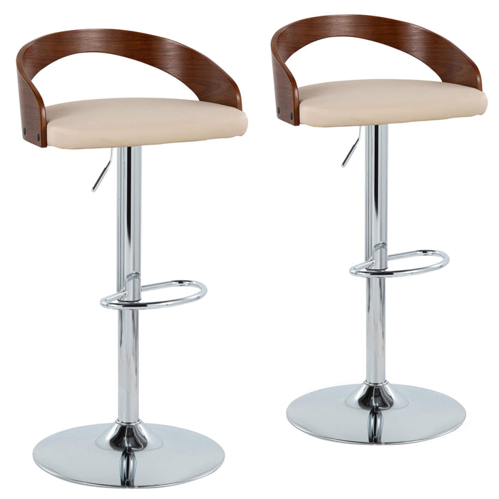 Grotto - Mid Century Modern Adjustable Height Barstool, Swivel With Oval Footrest (Set of 2)