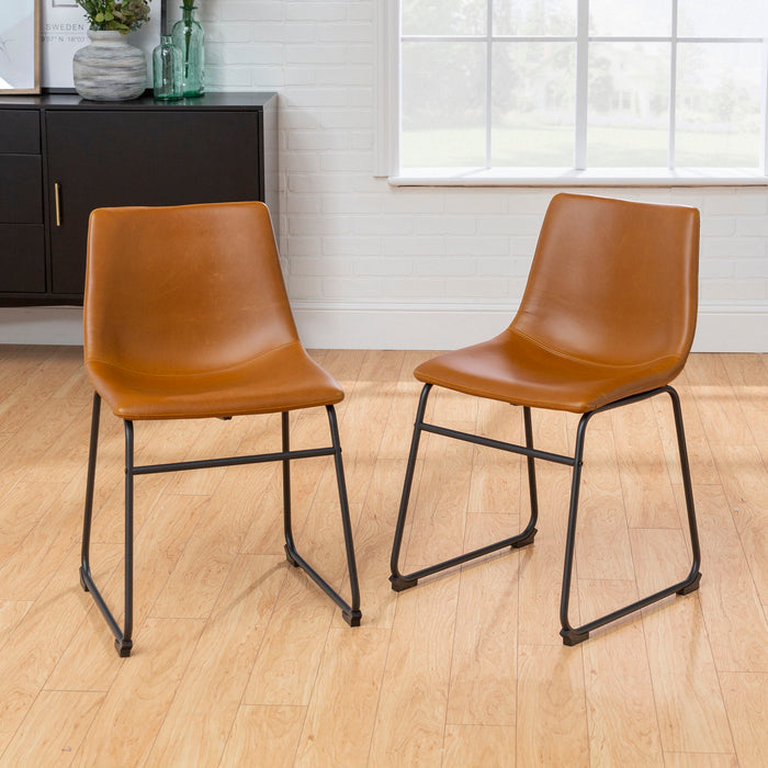 Industrial Faux Leather Dining Chairs (Set of 2) - Whiskey Brown