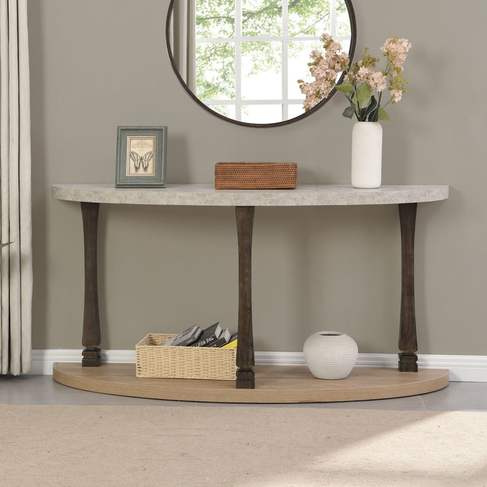 60" Long Semi Circle Demilune Sofa Table For Small Hallway Entryway Space, Wooden Half Moon Sturdy Console Tables - Gray / Natural