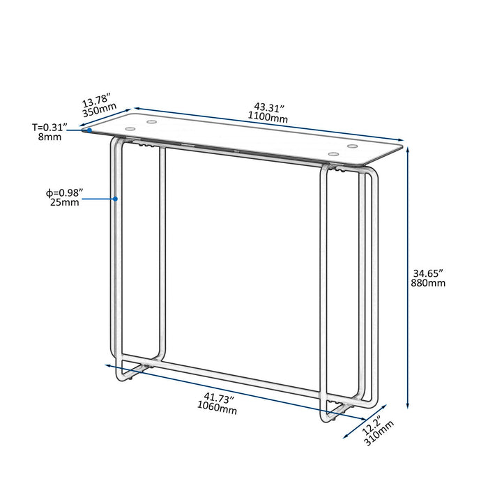 Console Table Single Layer Tempered Glass Rectangular Porch Table Black Leg Double Tempered Glass Tea Table