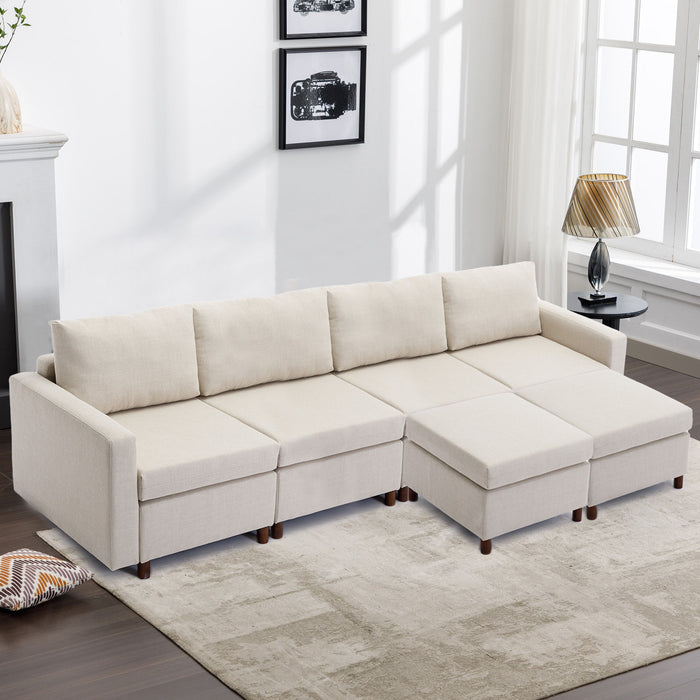 4 Seat Module Sectional Sofa Couch With 2 Ottoman For Living Room, Seat Cushion And Back Cushion Non-Removable And Non-Washable