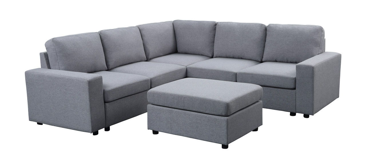 Elliot - Linen 6 Seat Reversible Modular Sectional Sofa - Light Gray