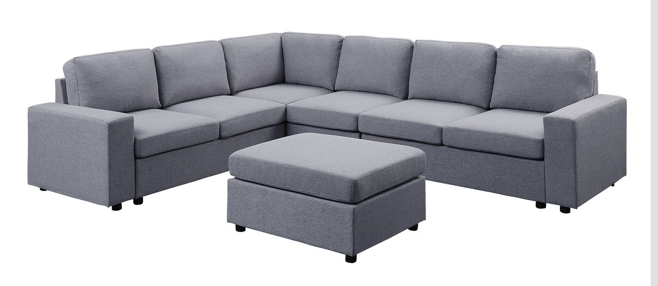 Bayside - Linen 7 Seat Reversible Modular Sectional Sofa - Light Gray