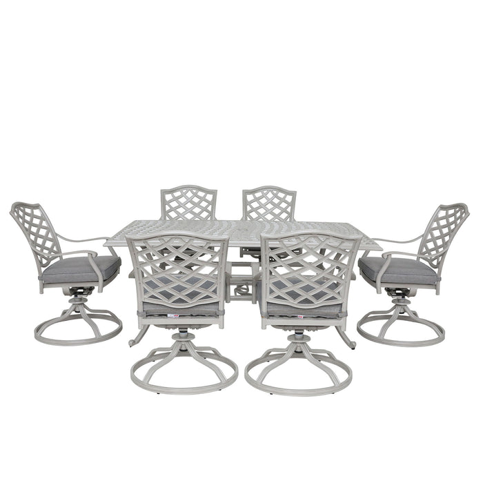 Modern Outdoor 7 Piece Aluminum Dining Set, Basalt