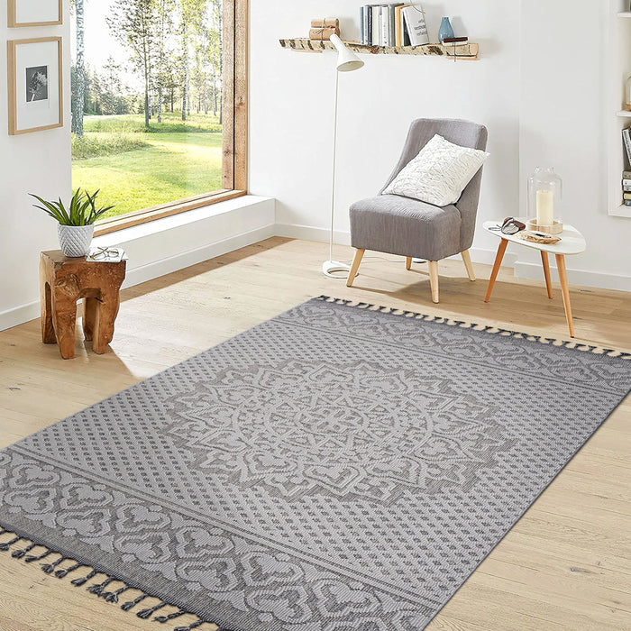 4' x 6' Medallion Indoor / Outdoor Area Rug - Gray / White