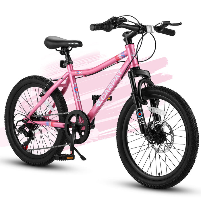 S20101 20" Kids' Bike, Boys Girls Mountain Bike Ages 8-12, 7 Speed Teenager Children Kids' Bicycles, Front Suspension Disc Brake Rear V-Brake, High Steel Frame - Pink