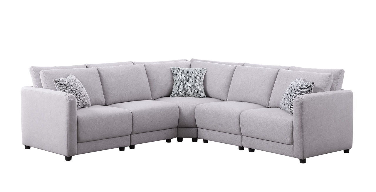 Penelope - Linen Fabric Reversible L-Shape Sectional Sofa With Pillows - Light Gray