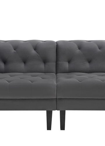 Mary - Velvet Tufted Sofa With Accent 4 Pillows - Dark Gray