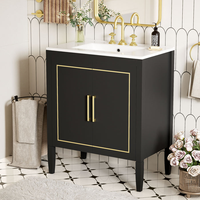 Bathroom Vanity With Ceramic Basin, Soft Close Door, Built-In Hidden Drawer - Black