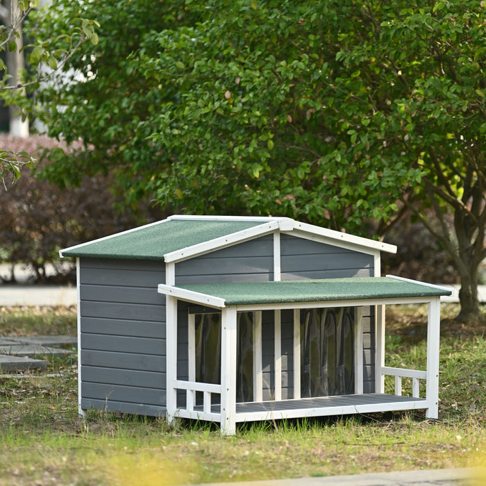 Large Wooden Dog House Outdoor / Indoor Dog Crate, Cabin Style, With Porch, 2 Doors