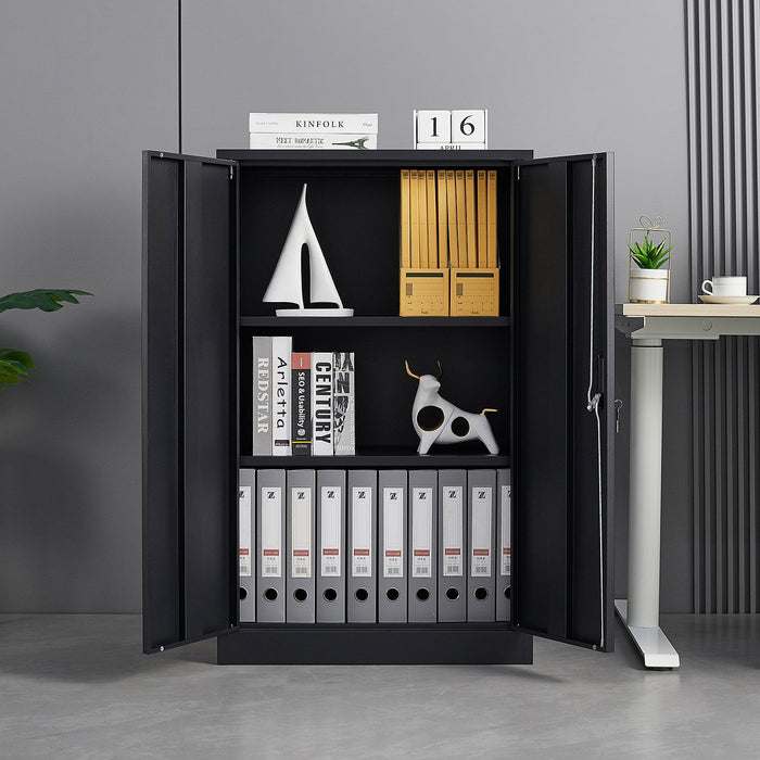 Storage Cabinet With Locking Doors And Adjustable Shelf - Black