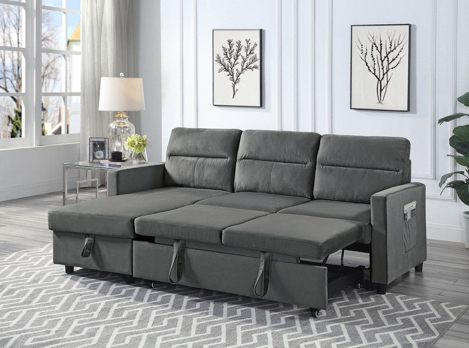 Ivy - Velvet Reversible Sleeper Sectional Sofa With Storage Chaise And Side Pocket