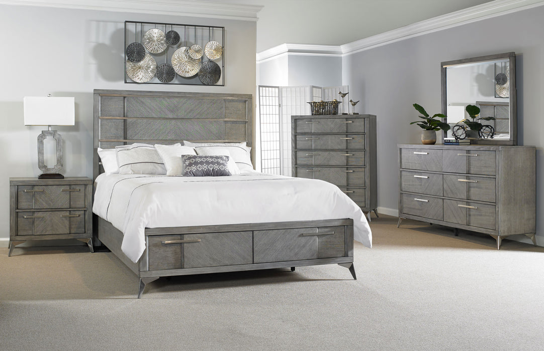 Queen Stoage Bed With Bookmatched Veneer - Gray