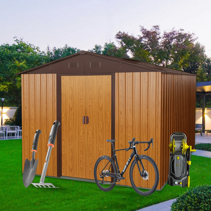 Outdoor Metal Storage Shed With Metal Floor Base - Coffee